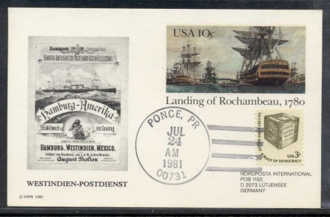 USA-1981-Landing-of-Rochambeau-PSE-Hamburg-Westindien-Souvenir-Cover