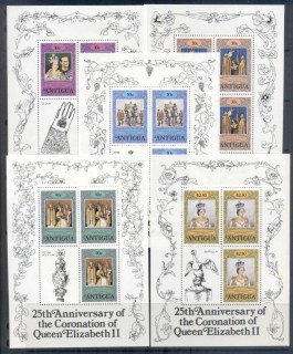 Antigua-1978-QEII-Coronation-25th-Anniversary-5x-sheetlets-MUH