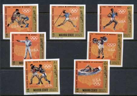 Aden-Mahra-State-1968-Mi115-121b-USA-Olympic-Champions-IMPERF-MLH