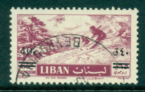 Lebanon-1959-40p-on-65p-claret-Skiier-FU-lot36953