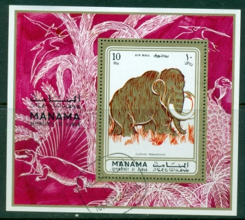 Manama-1971-MiMS135A-Prehistoric-Animals-MS-CTO