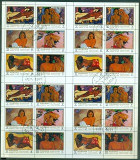 Manama-1972-Mi875-880-Paintings-by-Paul-Gaugin-sheet-folded-CTO