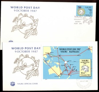 Nauru-1987-World-Post-Day-MS-2xFDC