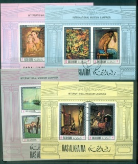 Ras-Al-Khaima-1968-Mi42-45B-Famous-Paintings-4x-MS-IMPERF-CTO