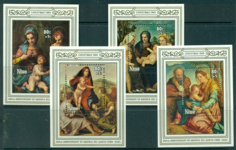 Niue-1980-Xmas-Virgin-Child-Paintings-4x-MS-MLH