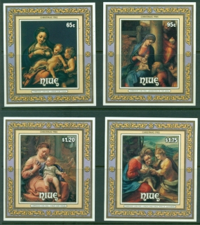 Niue-1985-Xmas-Paintings-by-Correggio-4x-MS-MLH