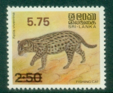 Sri-Lanka-1985-Wildlife-5.75-Surch-on-2.50r-Felis-viverrina-MLH