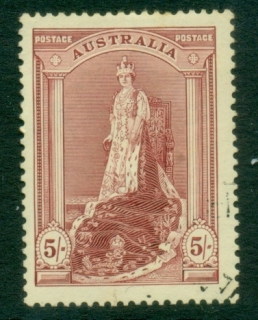 Australia-1938-Coronation-Robes-Thick-Paper-5sh-CTO