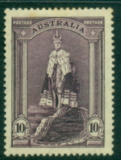 Australia-1948-9-Coronation-Robes-10sh-Thin-Paper-light-tonesMLH