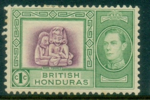 British-Honduras-1938-KGVI-Pictorial-1c-Mayan-Figures-MLH