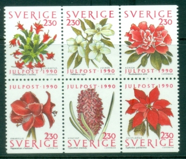 Sweden-1990-Xmas-Flowers-MUH