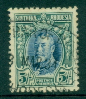 Rhodesia-1913-23-KGV-Portrait-5sh-green-blue-Perf-14-FU