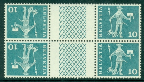 Switzerland-1960-Pictorial-10c-Standeslaufer-von-Schwyz-tete-beche-block-MUH