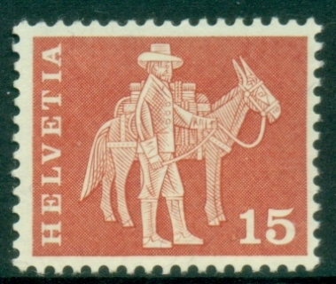 Switzerland-1960-Pictorial-15c-Saumer-mit-Maultier-MUH