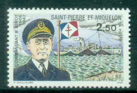 St-Pierre-et-Miquelon-1993-The-50th-Anniversary-of-the-Death-of-Commander-R.jpg.-Birot-MUH
