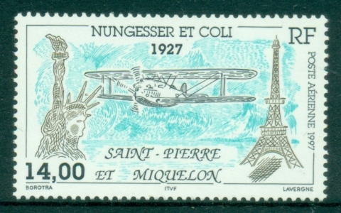 St-Pierre-et-Miquelon-1997-Airmail-The-70th-Anniversary-of-Disappearance-of-Charles-Nungesser-and-Francois-Coli-on-attempted-Non-stop-Flight-between-Paris-and-New-York-MUH