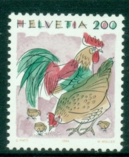 Switzerland-1990-95-Pictorial-Animals-200c-Chicken-MUH