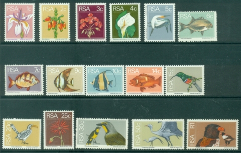 South-Africa-1974-Pictorials-Birds-Fish-Flowers-MUH