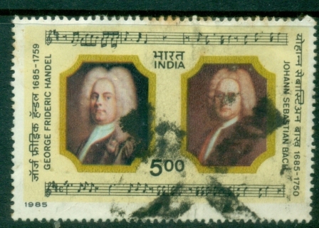 India-1985-The-300th-Birth-Anniversaries-of-George-Frederick-Handel-and-Johann-Sebastian-Bach-Composers-tone-spots-FU