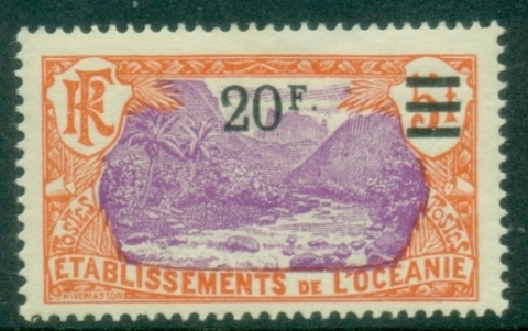 French-Oceania-1924-27-Pictorials-Surcharged-View-20fr-on-5fr-MLH