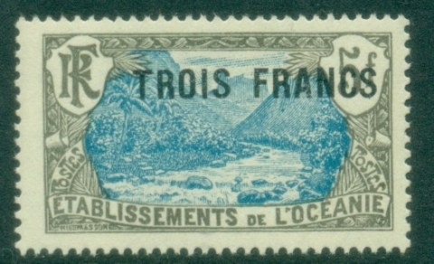 French-Oceania-1924-27-Pictorials-Surcharged-View-3fr-on-5fr-MLH