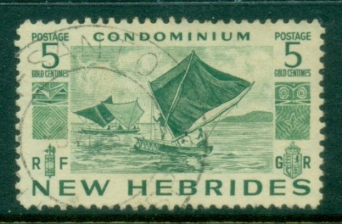 New-Hebrides-Br-1953-Sailing-canoe-5c-FU