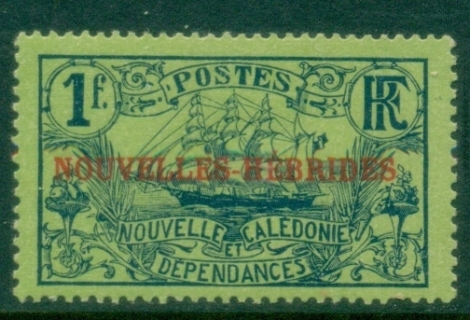 New-Hebrides-Fr-1908-New-Caledonia-Overprinted-NOUVELLES-HEBRIDES-CONDOMINIUM-1fr-MLH