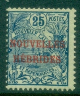 New-Hebrides-Fr-1908-New-Caledonia-Overprinted-NOUVELLES-HEBRIDES-CONDOMINIUM-25c-MLH