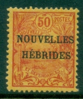 New-Hebrides-Fr-1908-New-Caledonia-Overprinted-NOUVELLES-HEBRIDES-CONDOMINIUM-50c-MLH