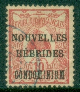 New-Hebrides-Fr-1910-New-Caledonia-Postage-Stamps-Overprinted-NOUVELLES-HEBRIDES-CONDOMINIUM-10c-FU