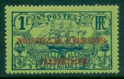 New-Hebrides-Fr-1910-New-Caledonia-Postage-Stamps-Overprinted-NOUVELLES-HEBRIDES-CONDOMINIUM-1fr-MLH_1