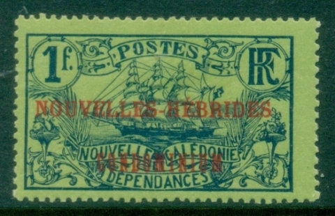 New-Hebrides-Fr-1910-New-Caledonia-Postage-Stamps-Overprinted-NOUVELLES-HEBRIDES-CONDOMINIUM-1fr-MLH_2