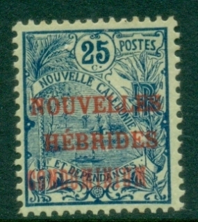 New-Hebrides-Fr-1910-New-Caledonia-Postage-Stamps-Overprinted-NOUVELLES-HEBRIDES-CONDOMINIUM-25c-MLH