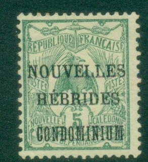 New-Hebrides-Fr-1910-New-Caledonia-Postage-Stamps-Overprinted-NOUVELLES-HEBRIDES-CONDOMINIUM-5c-MLH