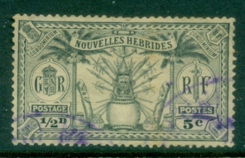 New-Hebrides-Fr-1912-Weapons-and-Totem-Poles-½d5c-FU