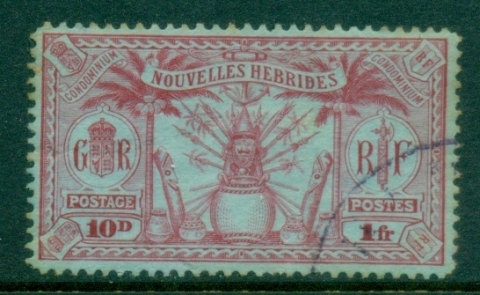 New-Hebrides-Fr-1912-Weapons-and-Totem-Poles-10d1fr-FU