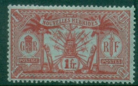 New-Hebrides-Fr-1912-Weapons-and-Totem-Poles-1fr-MLH