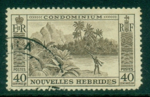 New-Hebrides-Fr-1957-Spear-Fishing-40c-short-corner-BR-FU