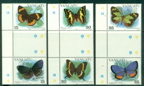 Vanuatu-1982-Insects-Butterflies-gutter-pairs-MUH