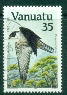 Vanuatu-1985-Birds-The-200th-Anniversary-of-the-Birth-of-John-J.-Audubon-Peregrine-Falcon-gutter-pairs-35vt-CTO