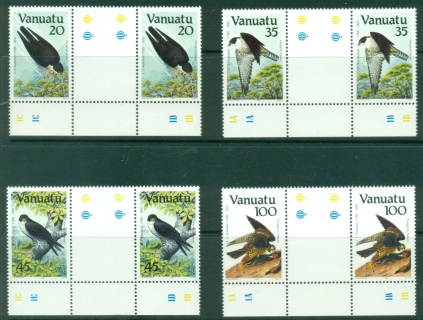 Vanuatu-1985-Birds-The-200th-Anniversary-of-the-Birth-of-John-J.jpg.-Audubon-Peregrine-Falcon-gutter-pairs-MUH