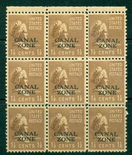 Canal-Zone-1939-1-1-2c-Prexie-Opt-Block-9-MUH-lot23300