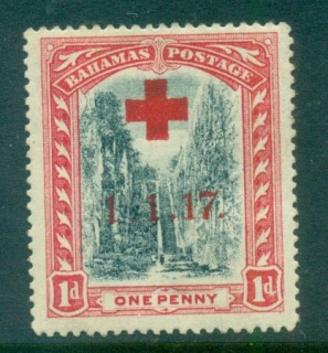 Bahamas-1917-1d-war-tax-Red-Cross-Opt-MLH-Lot55179