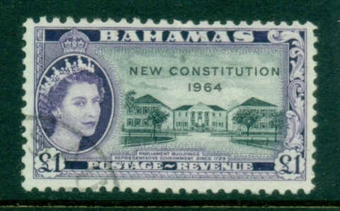 Bahamas-1964-QEII-Pictorial-Opt-New-Constitution-1-Pound-FU