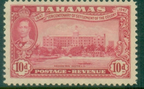 Bahamas-1948-KGVI-Pictorial-Tercentenary-of-Settlement-0f-Colony-10d-Modern-Hotel