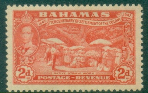 Bahamas-1948-KGVI-Pictorial-Tercentenary-of-Settlement-0f-Colony-2d-Native-Straw-Work