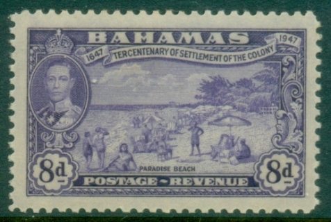 Bahamas-1948-KGVI-Pictorial-Tercentenary-of-Settlement-0f-Colony-8d-Paradise-Beach