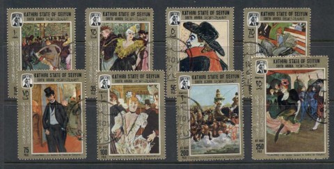 Aden-Kathiri-State-of-Seiyun-1967-Mi142-149-Paintings-Toulouse-Lautrec-CTO