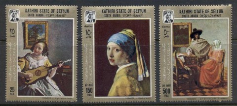 Aden-Kathiri-State-of-Seiyun-1967-Mi160-162-Paintings-by-Jan-Vermeer-van-Delft-MUH