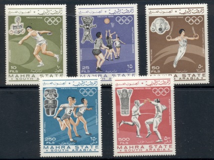 Aden-Mahra-State-1967-Mi25-29-Summer-Olympics-Mexico-City-MUH